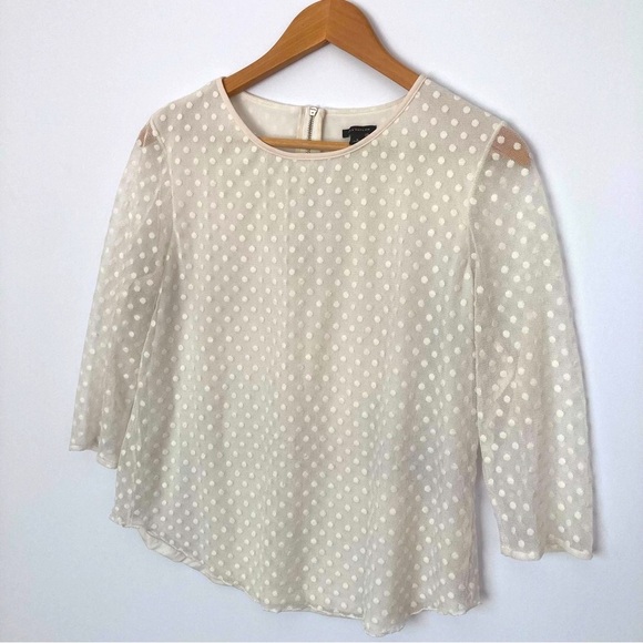 Ann Taylor Swiss Dot Ivory Mesh Blouse Lined 3/4 Sleeves Large - Picture 5 of 7